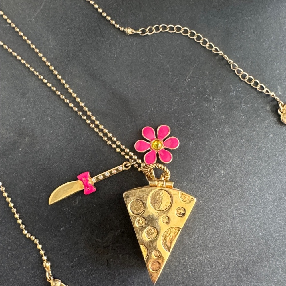 Betsey Johnson cheese Locket Necklace and earrings!